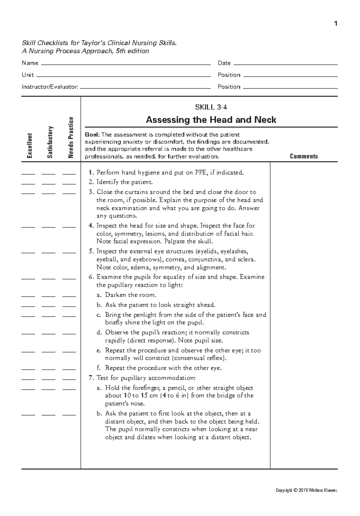 Assessing the Head and Neck - 1 Copyright © 2019 Wolters Kluwer. Skill ...