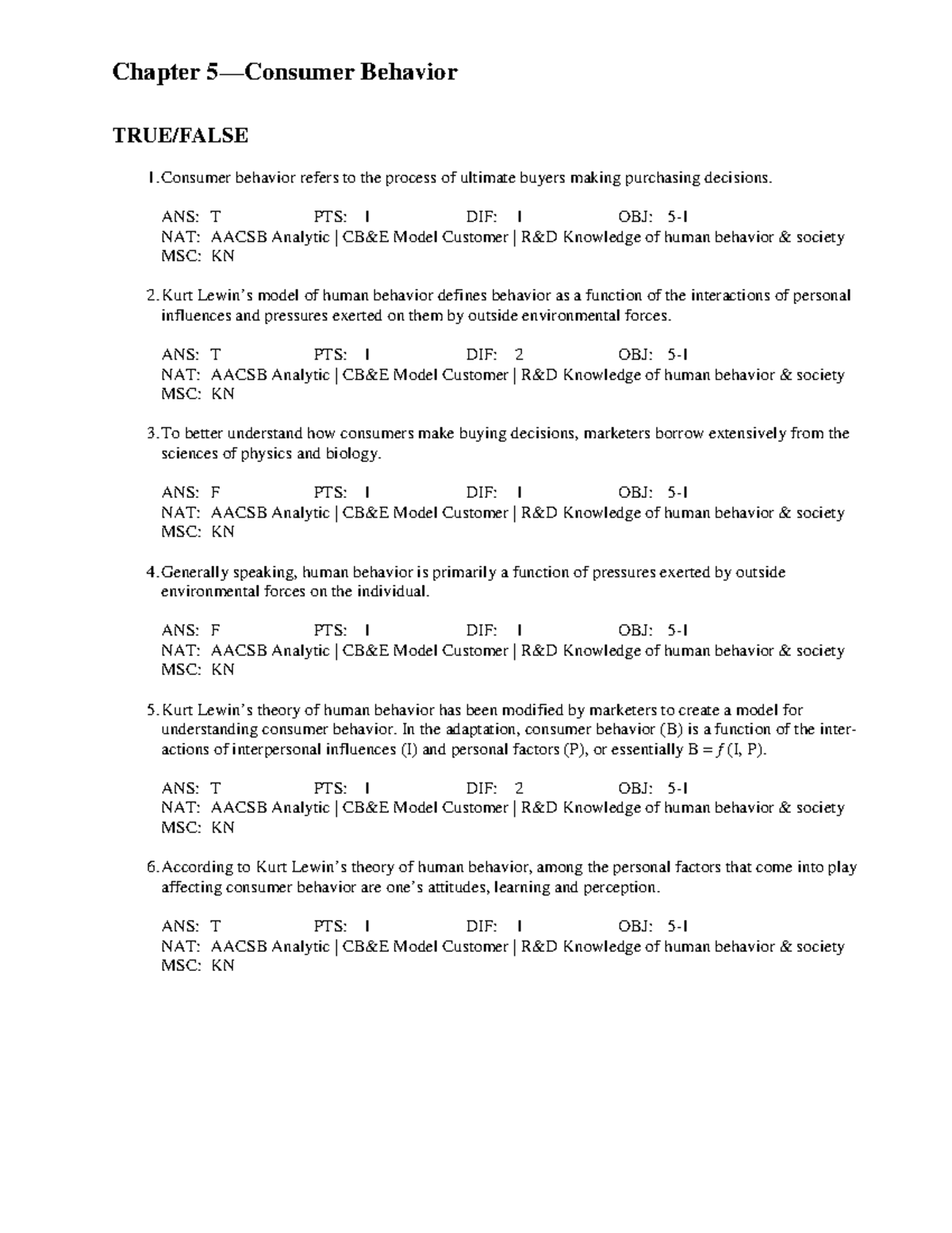 Sample/practice exam 2010, questions and answers - Chapter Behavior 1 ...