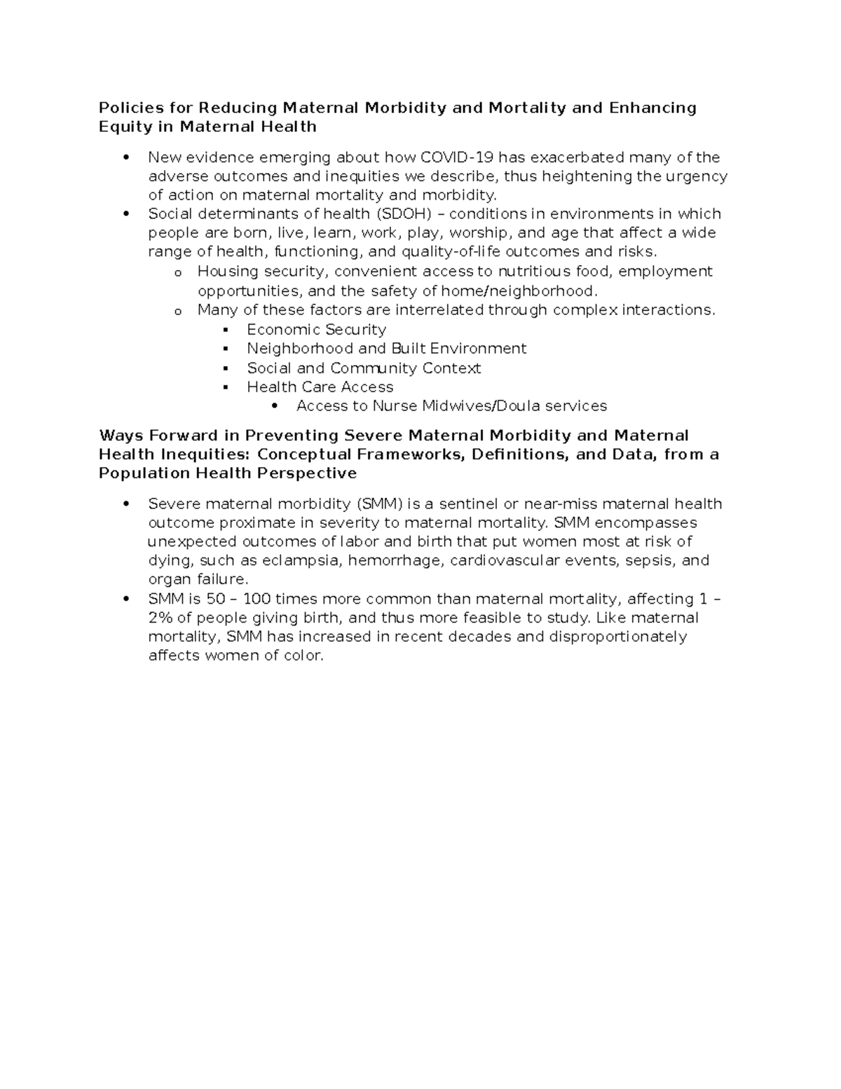 D1Q1 Research - sdf - Policies for Reducing Maternal Morbidity and ...