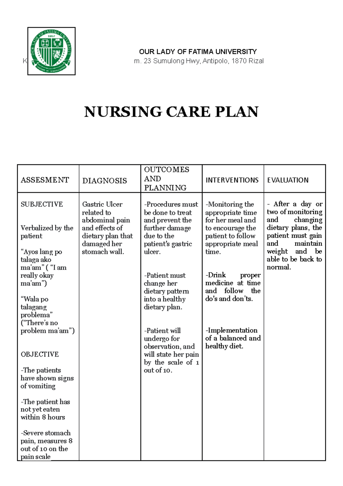 TFN Group 2 BSN 1 A 27 - Hope it helps - OUR LADY OF FATIMA UNIVERSITY ...