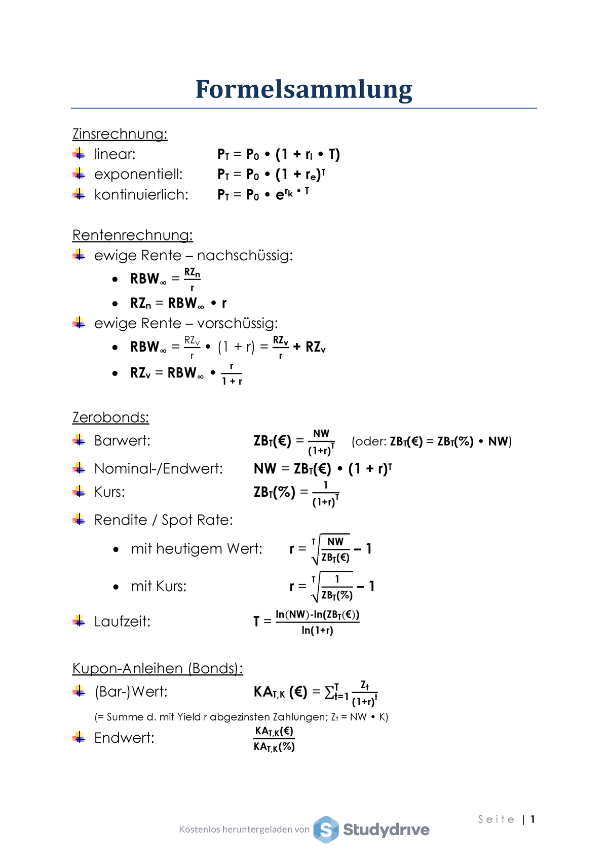 Formelsammlung Alle Wichtigen Formeln - Formelsammlung Zinsrechnung ...