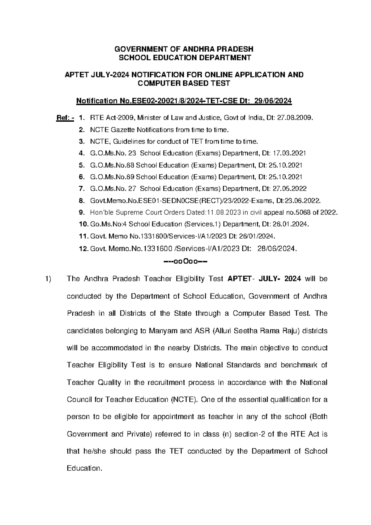 AP TET JULY 2024 Notification - GOVERNMENT OF ANDHRA PRADESH SCHOOL ...