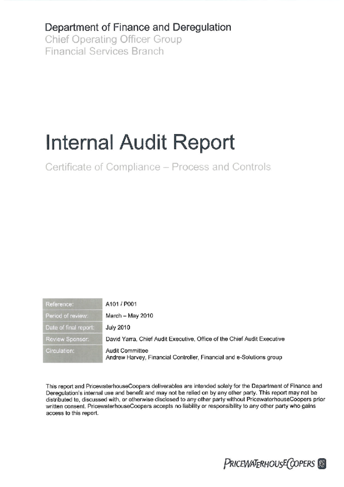 Internal Audit Report-by PWC - ACCT 3003 - Studocu