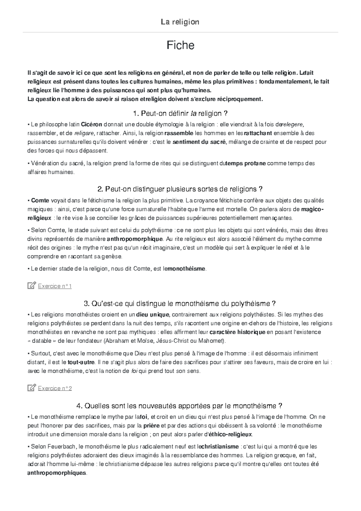 philosophie la religion COURS - Fiche Il s'agit de savoir ici ce que ...