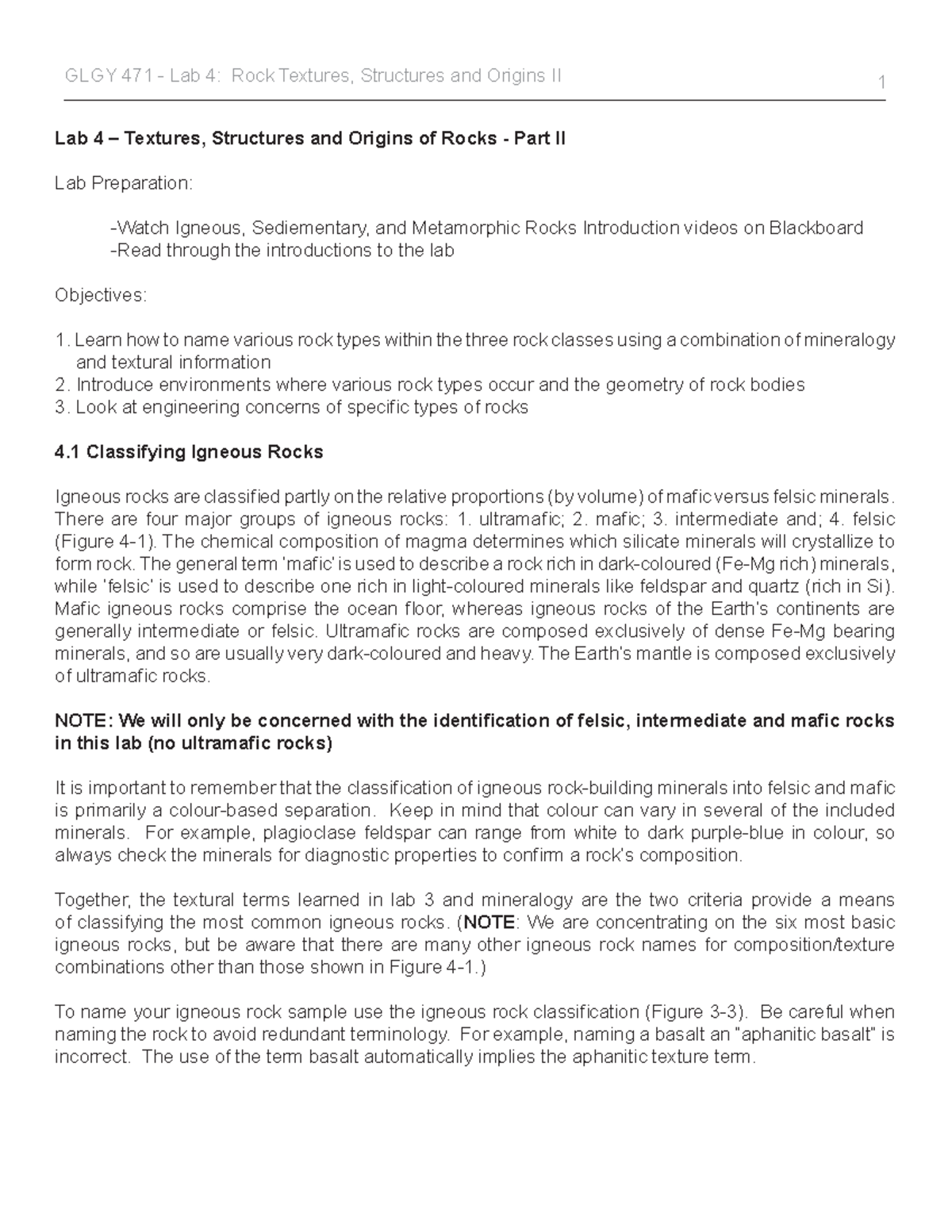 Lab 4 Introduction 2014 - Lab 4 – Textures, Structures and Origins of ...