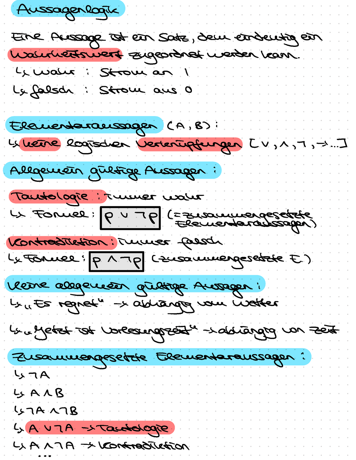 Informatik Aussagenlogik Zusammenfassung Aussagenlogik Eine Aussage