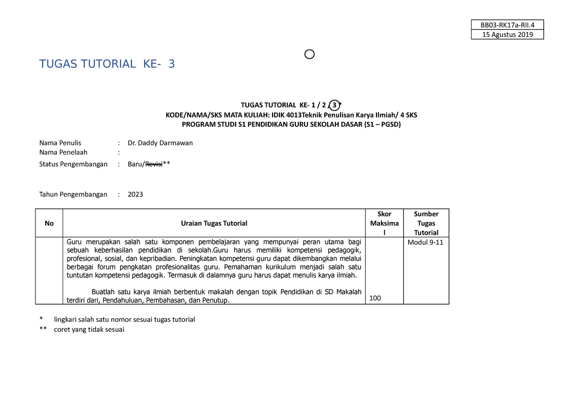 Soal Tugas 3 Tutorial IDIK4013 Daddy - Copy - BB03-RK17a-RII. 15 ...