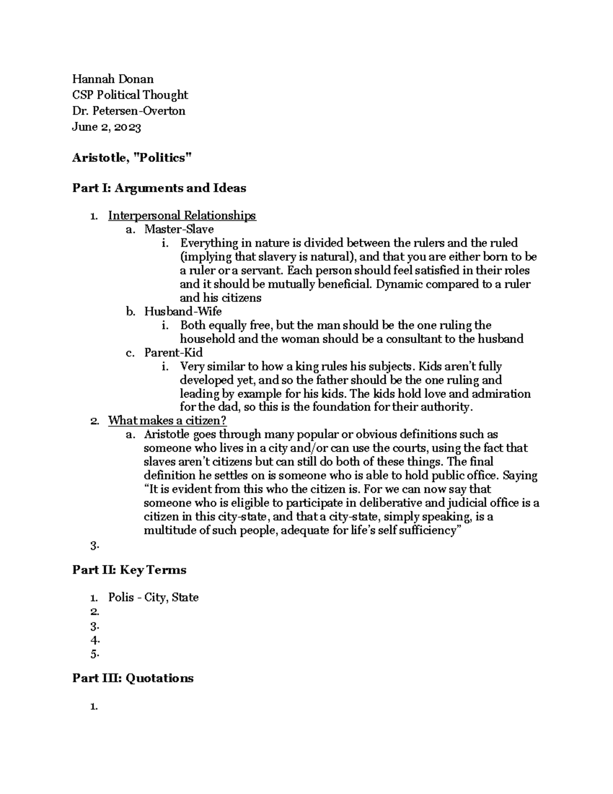 Structured Notes Al-Farabi Aristotle - Hannah Donan CSP Political ...