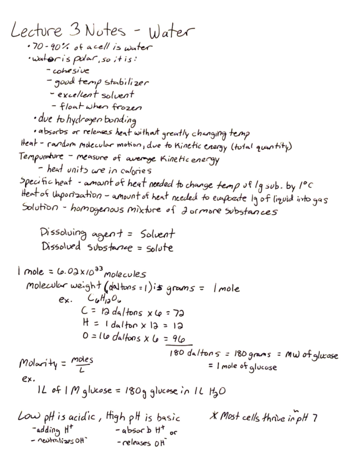 Lecture 3: Water Notes - Lecture 3 Notes - Water •70-90% of acell is ...