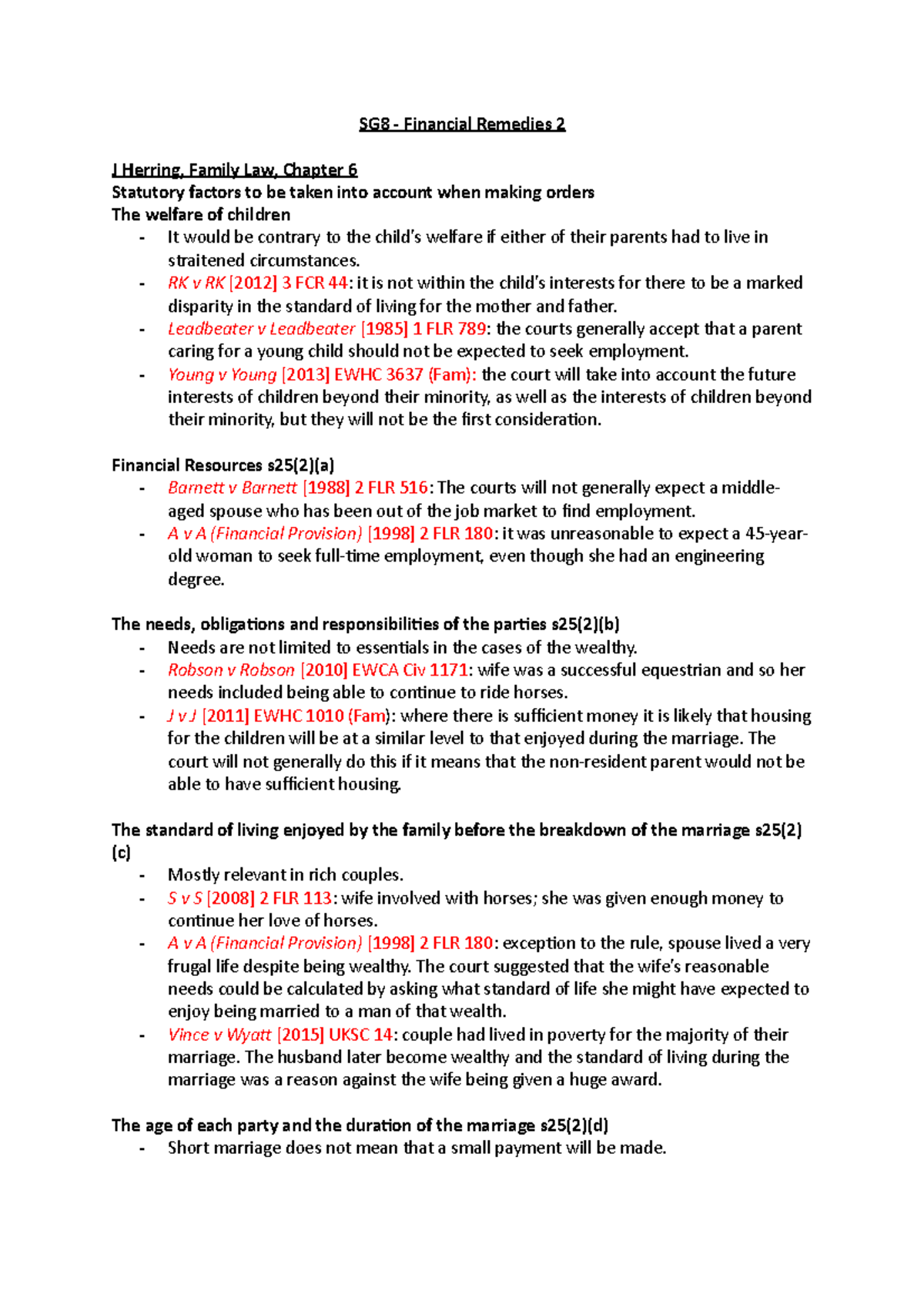 SG8 Financial Remedies 2 SG8 Financial Remedies 2 J Herring, Family