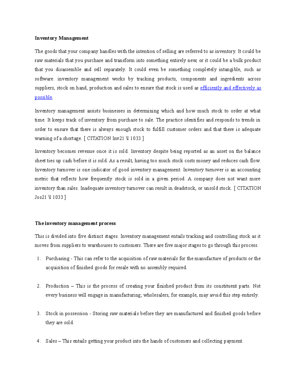 effectiveness of inventory management thesis