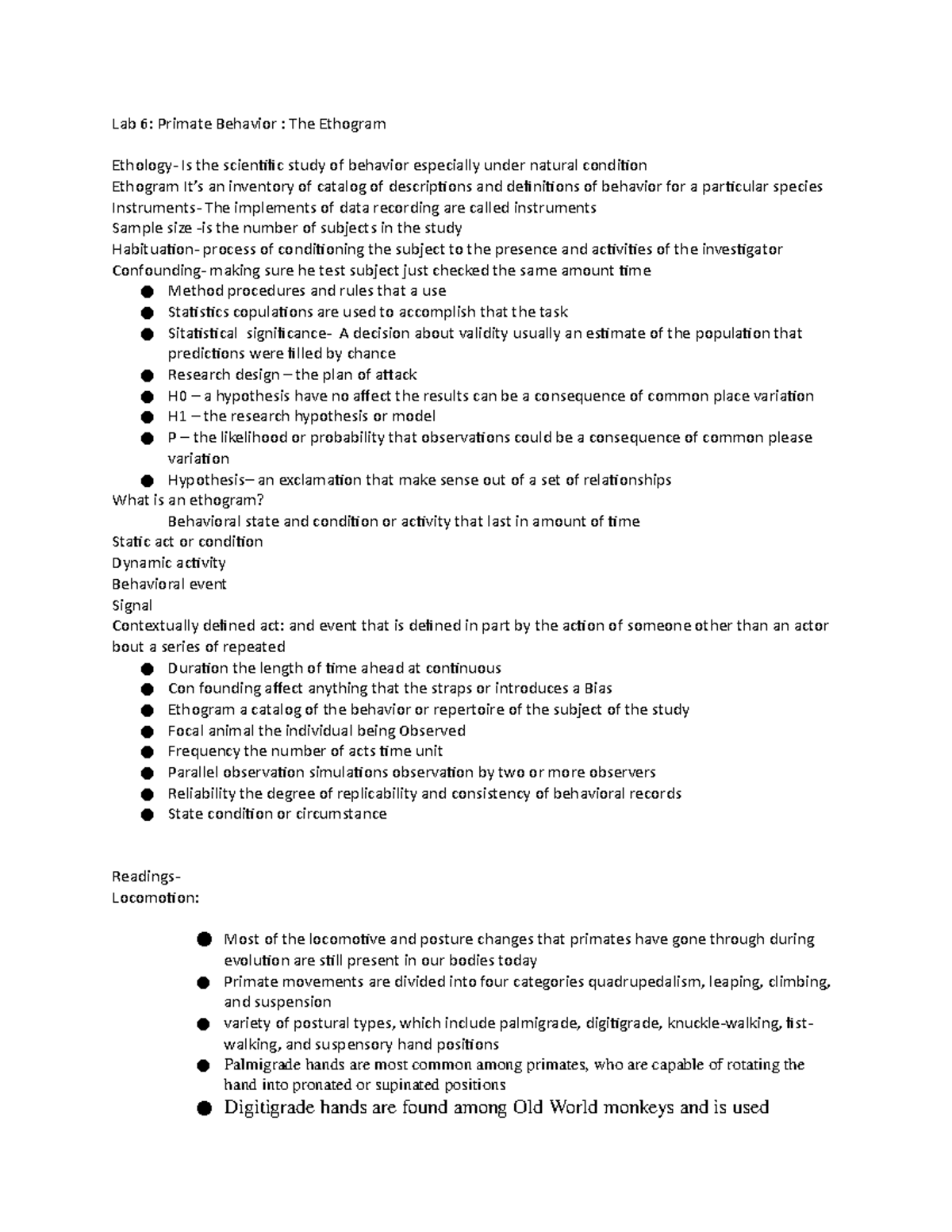 Lab 6 Primate Behavior The EThogram - Lab 6: Primate Behavior : The ...