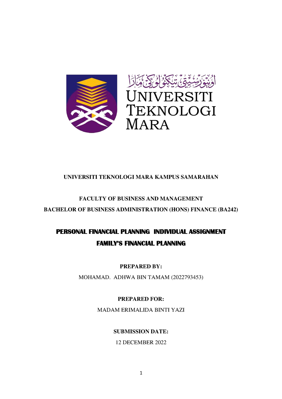 2022793453 FIN533 Individual Assignment - UNIVERSITI TEKNOLOGI MARA ...