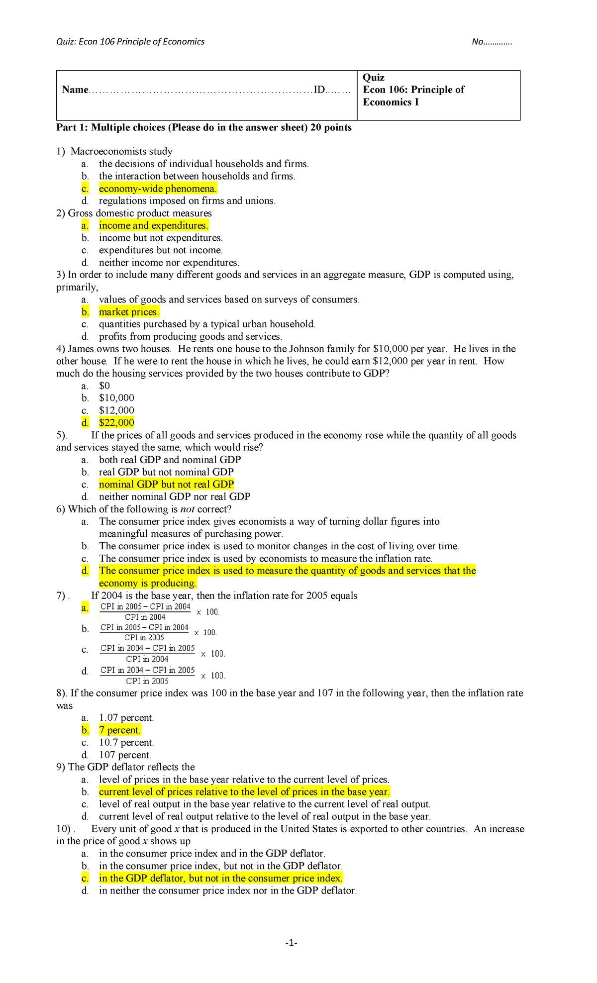 Quiz-ch - QUIZ - Quiz: Econ 106 Principle Of Economics No ...