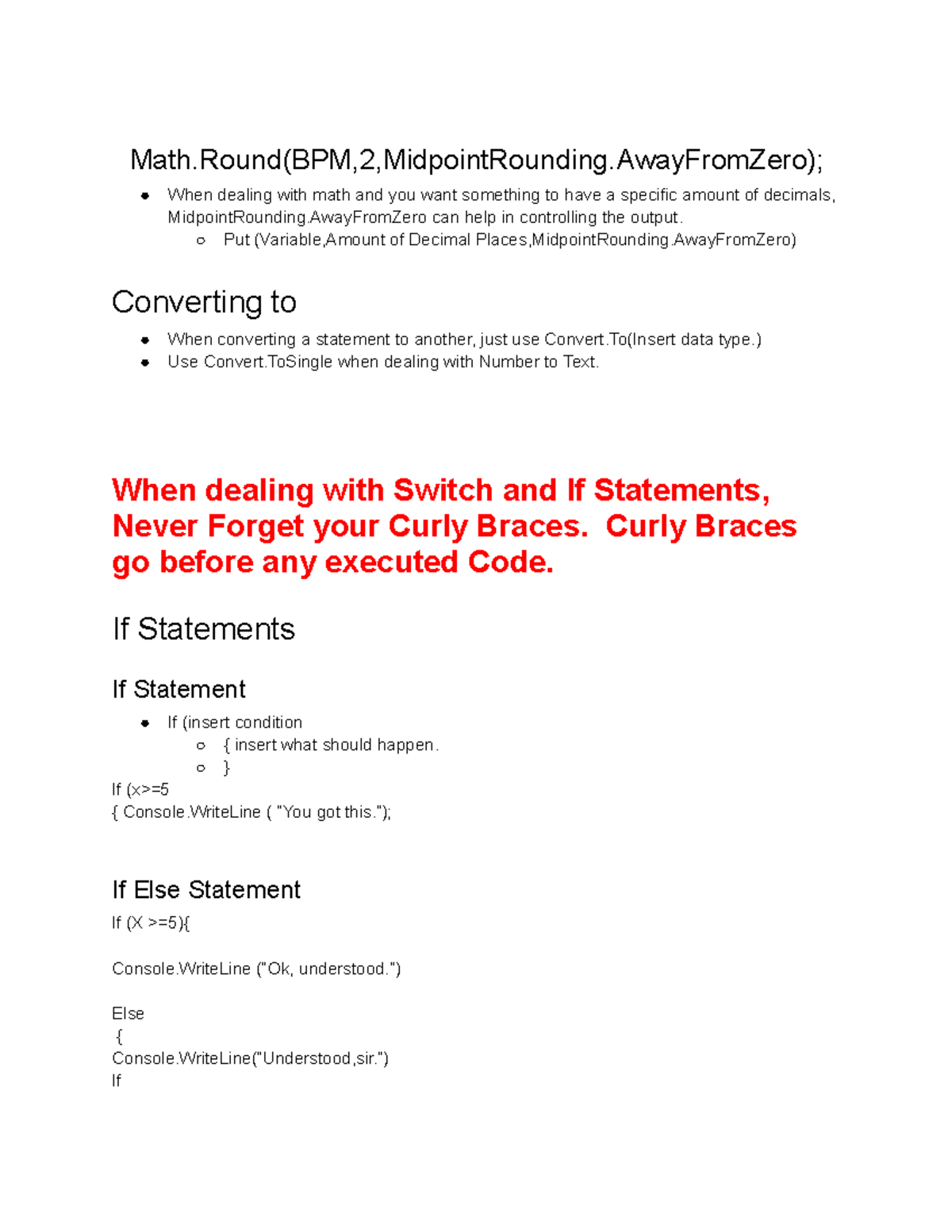 Coding Terms to remember - Math(BPM,2,MidpointRounding); When dealing ...