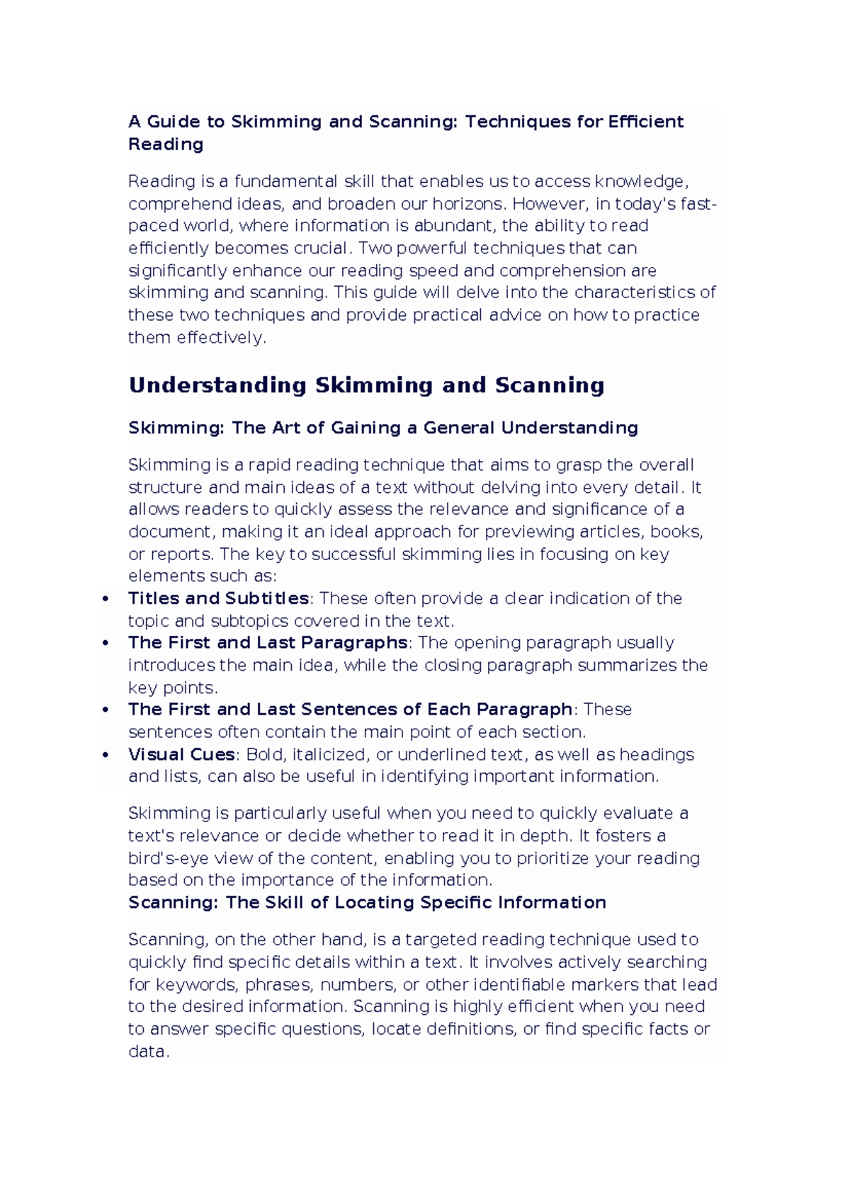 A Guide to Skimming and Scanning - However, in today's fast- paced ...