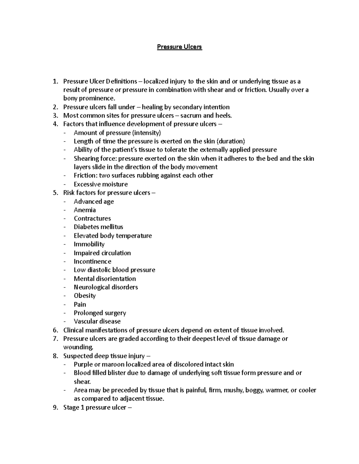 Pressure Ulcers - lecture notes - Pressure Ulcers Pressure Ulcer ...