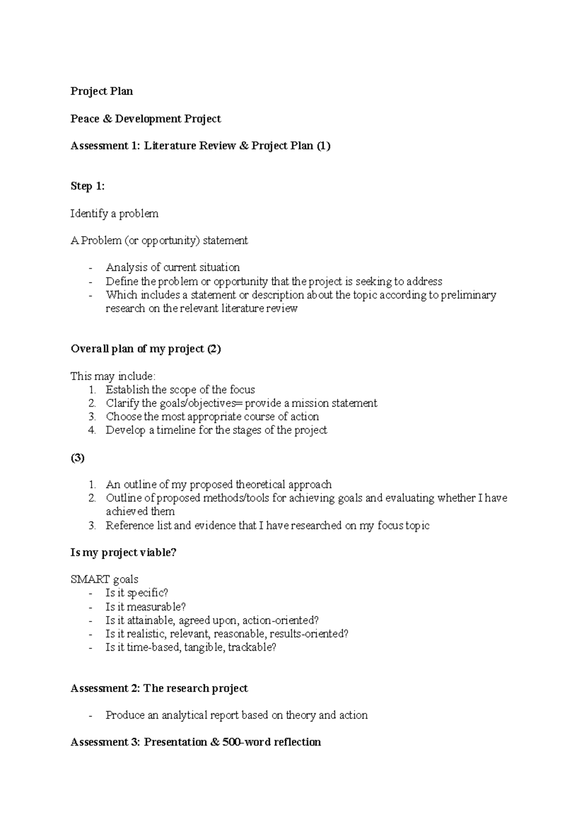 Project Plan - Establish the scope of the focus 2. Clarify the goals ...