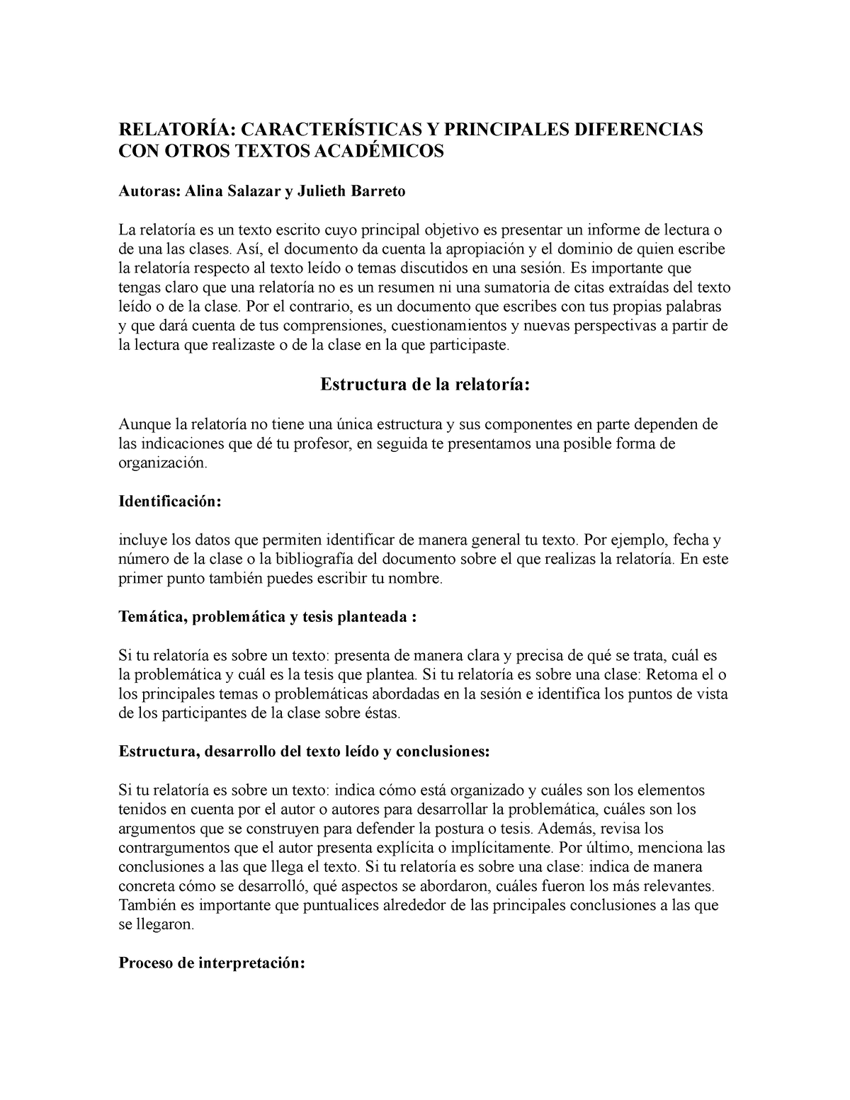 Relatoría Relatoria RelatorÍa CaracterÍsticas Y Principales Diferencias Con Otros Textos