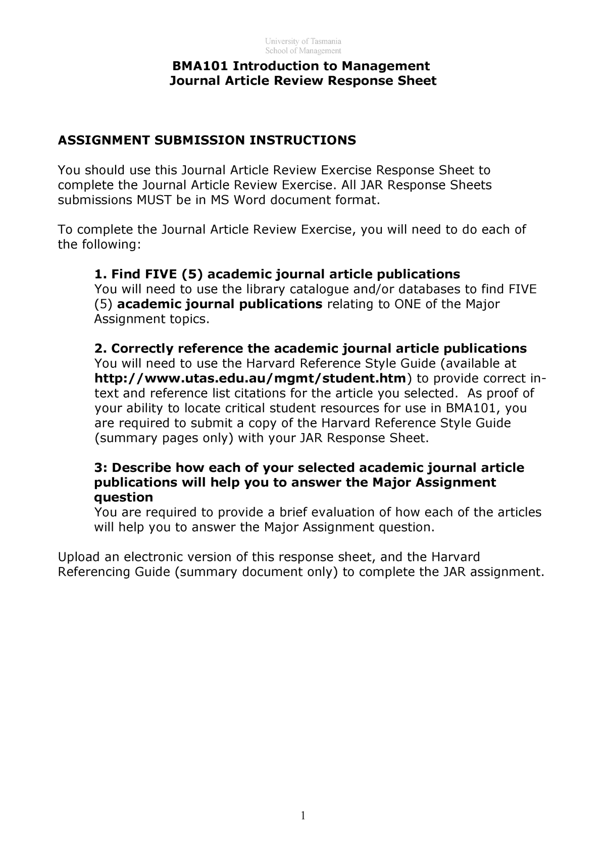 Seminar assignments - Journal article review assessment piece