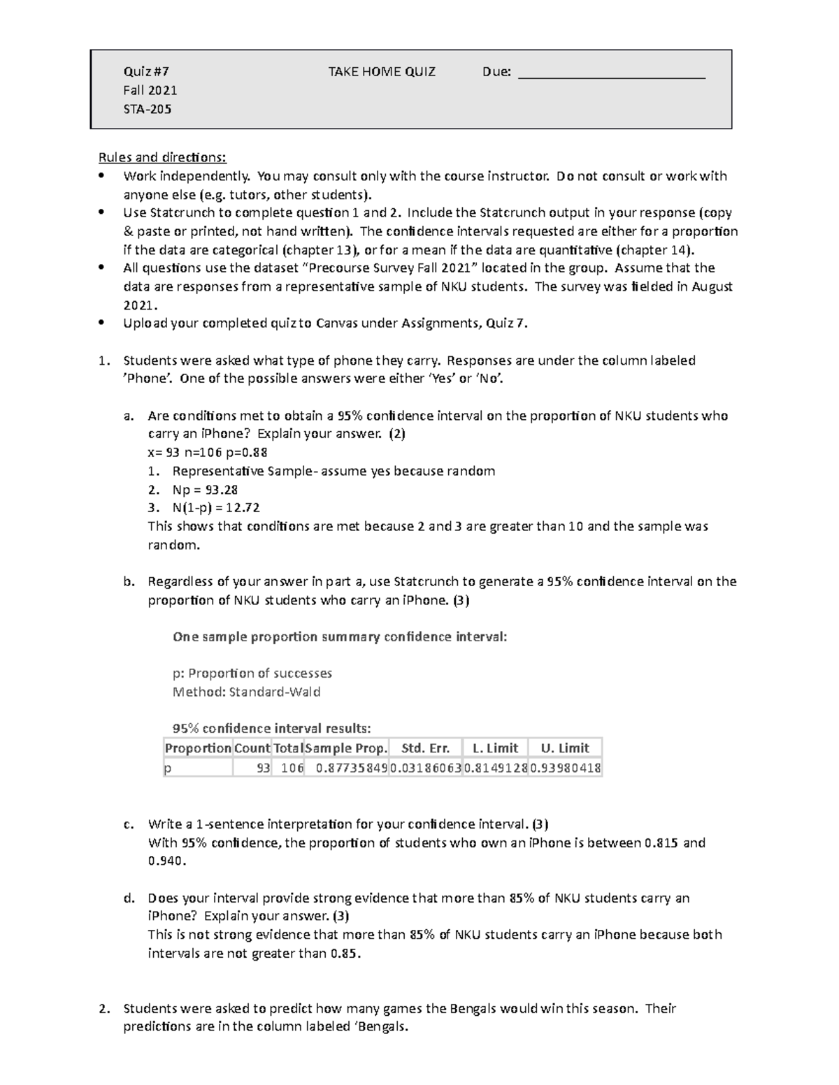 205 Quiz #7 - Fall 2021 - Quiz #7 TAKE HOME QUIZ Due ...