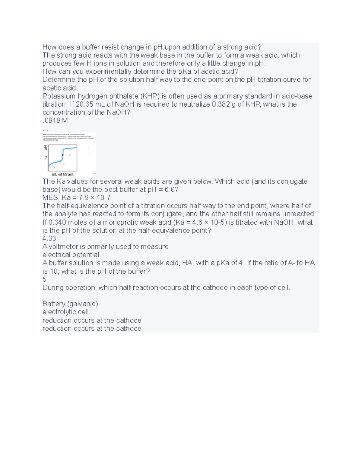Chemistry 46 practice How does a buffer resist change in pH upon
