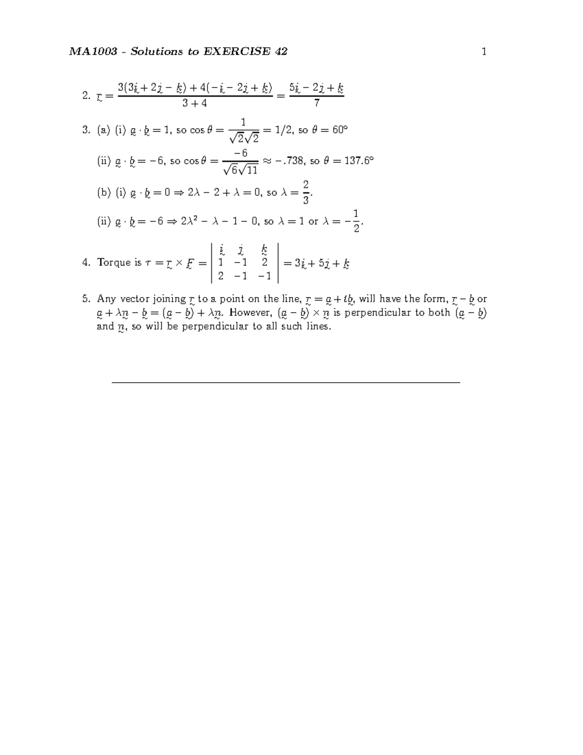 Exercise 42 Solutions - MA1003 - Solutions to EXERCISE 42 1 5 i− 2 + k ...