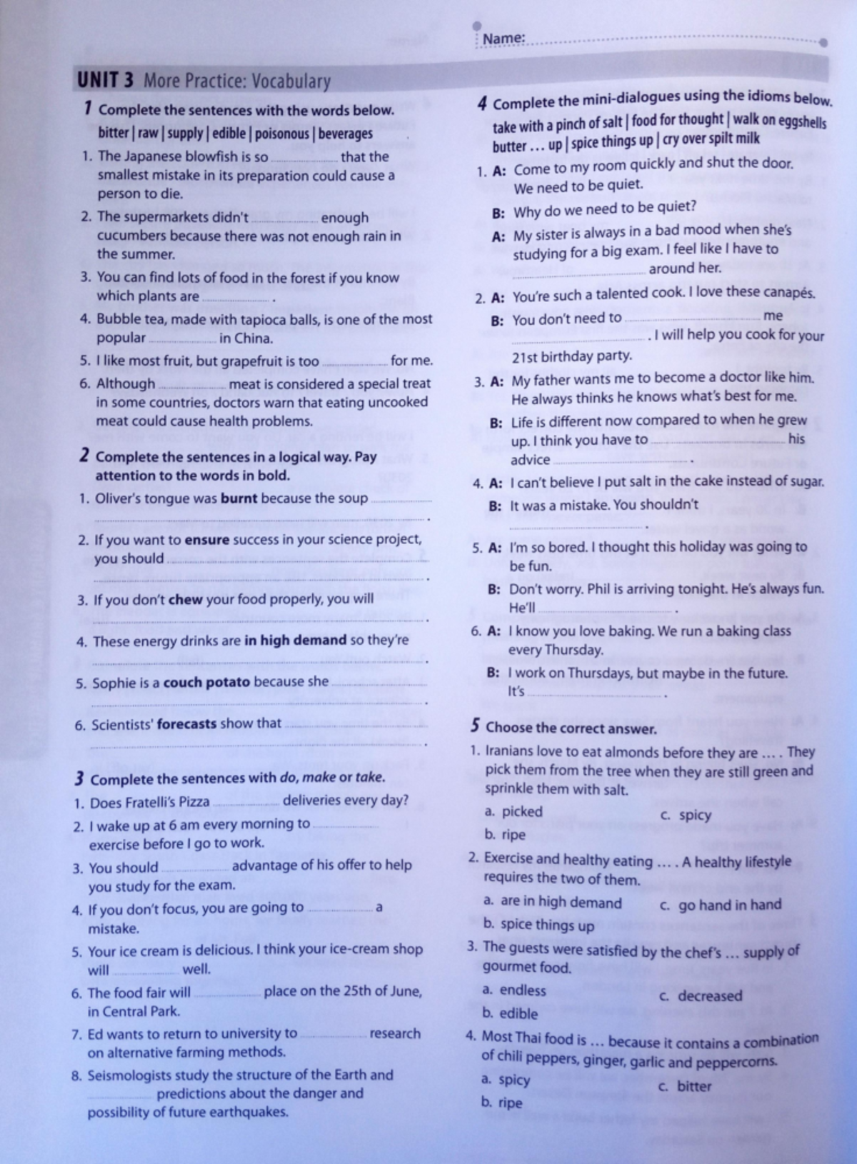 More practice grammar voc unit 3 bch 1 - Name: UNIT 3 More Practice ...