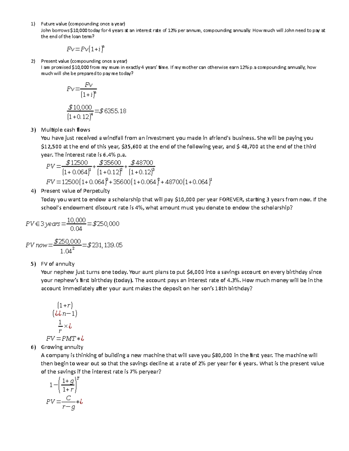 Week 1 acst - 111 - Future value (compounding once a year) John borrows ...