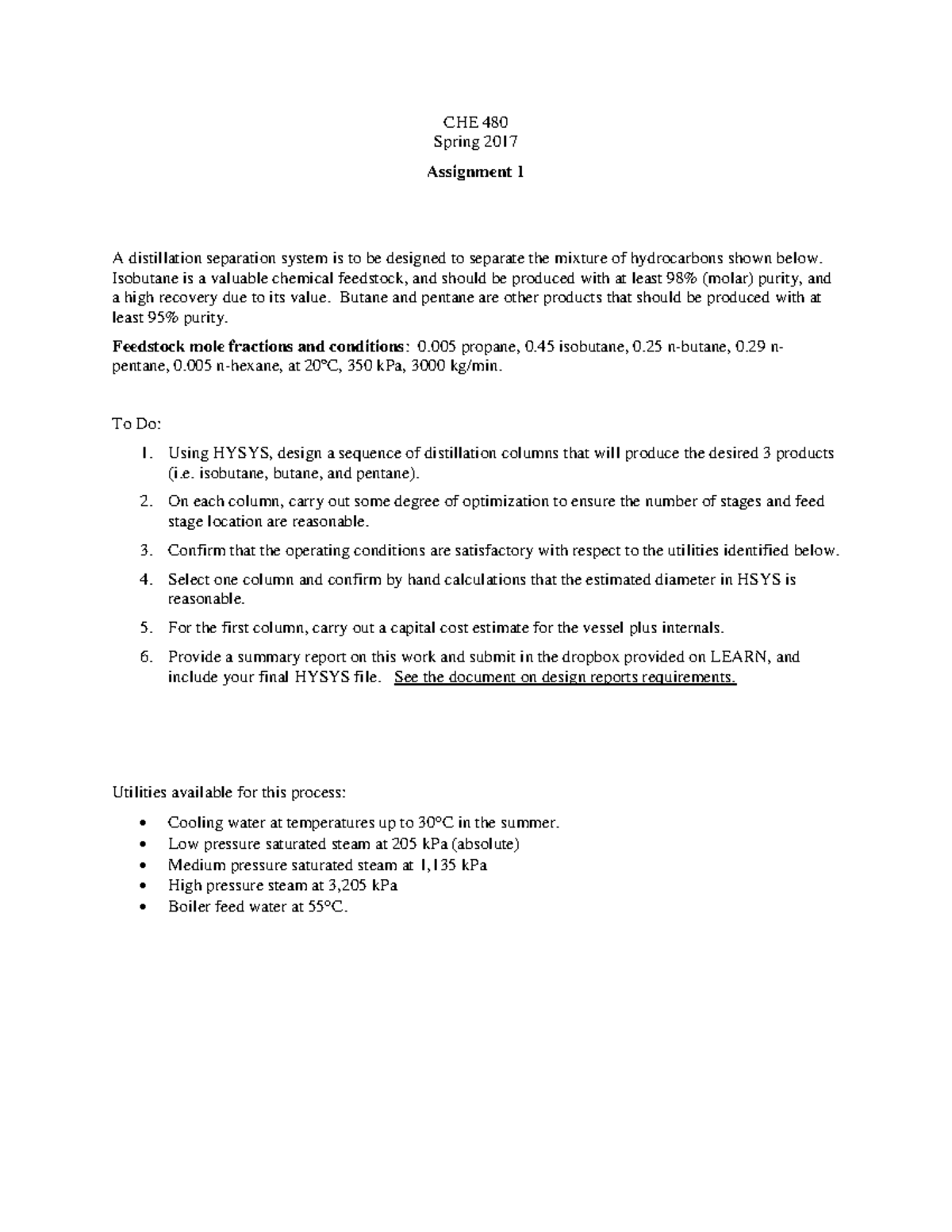 480Assign 1 - Assignment 1 - CHE 480 - UWaterloo - Studocu