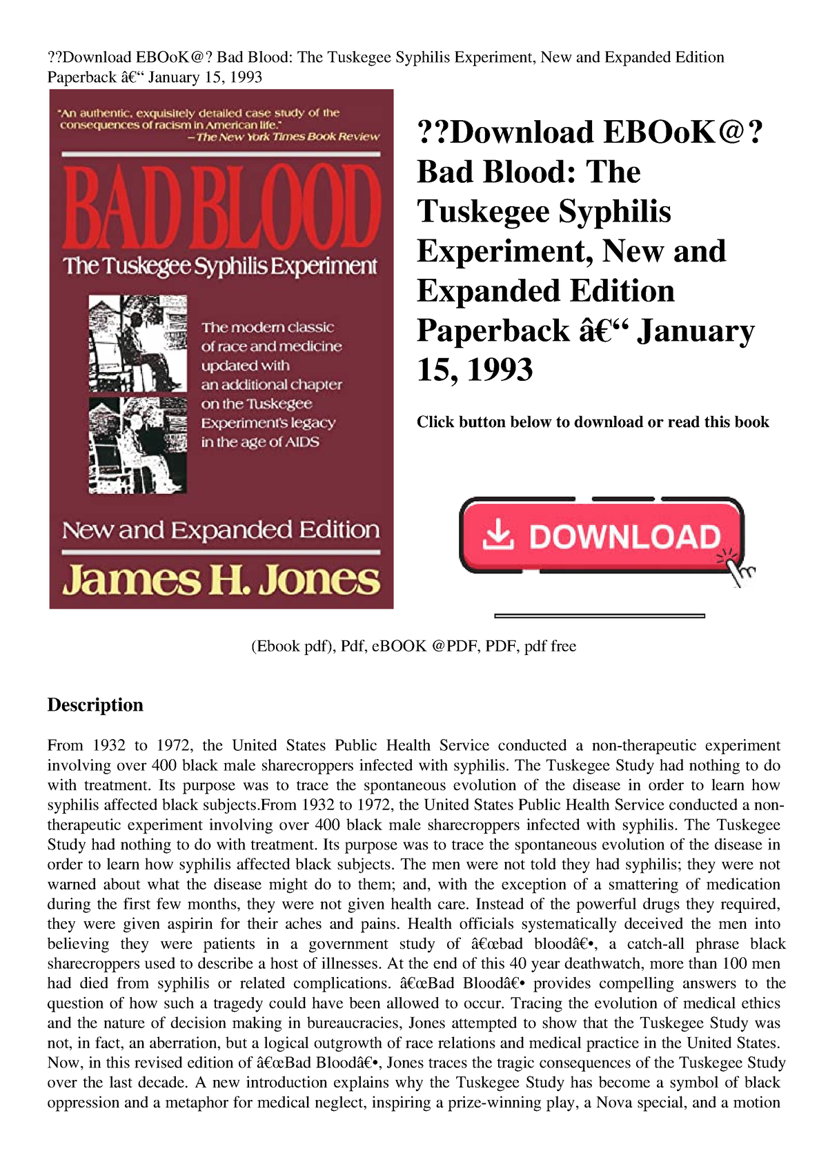 bad blood the tuskegee syphilis experiment free pdf