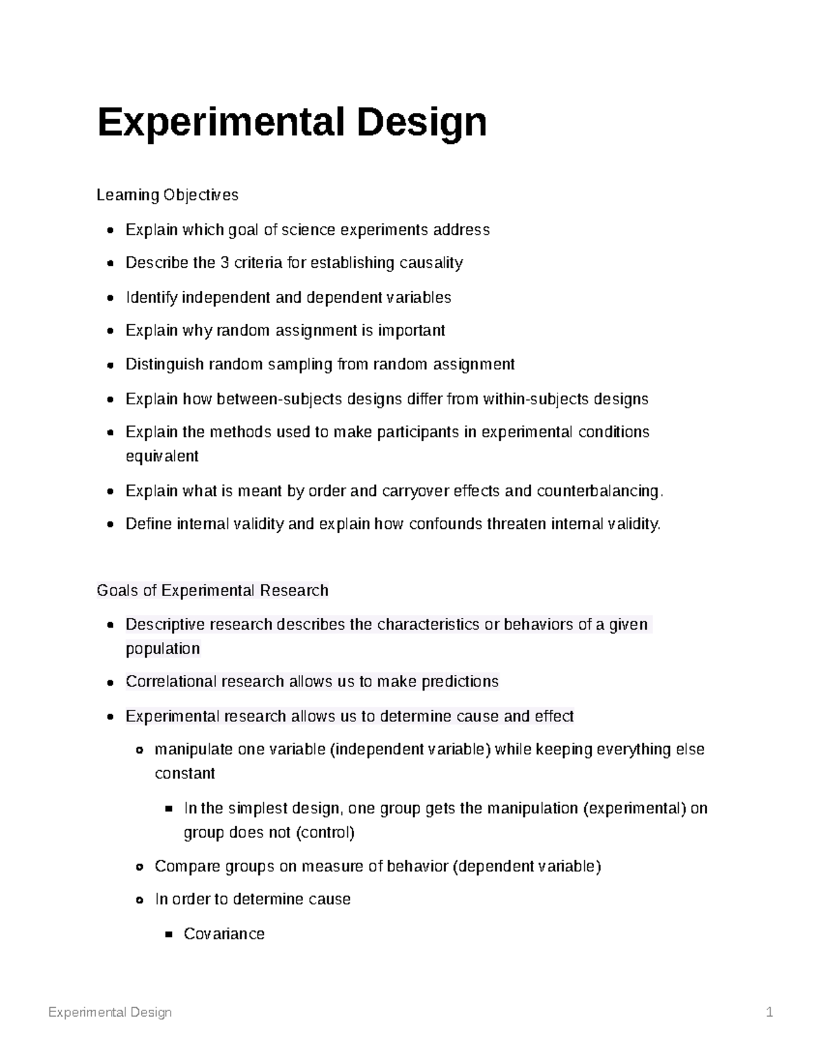 experimental design goal