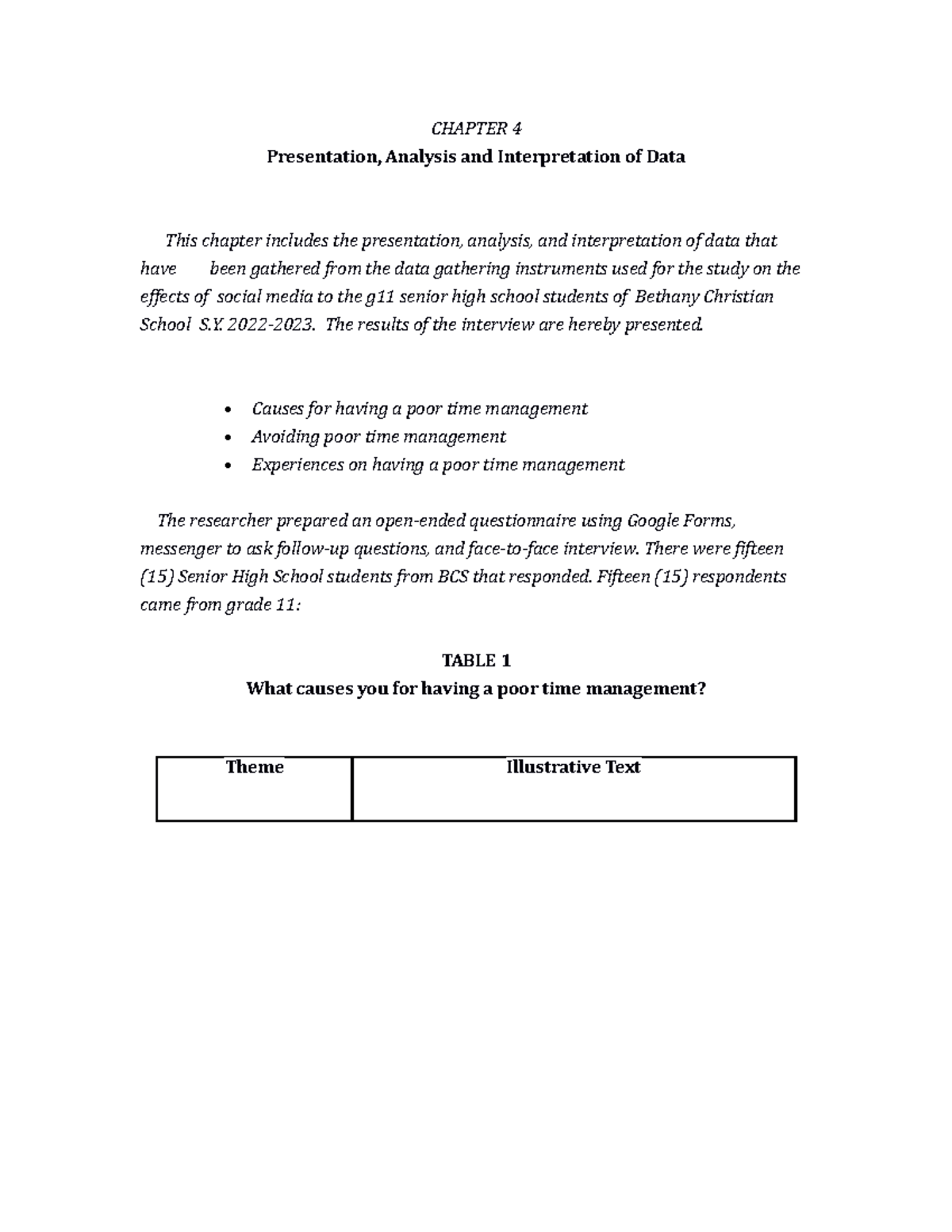 chapter 4 presentation analysis and interpretation of data qualitative example