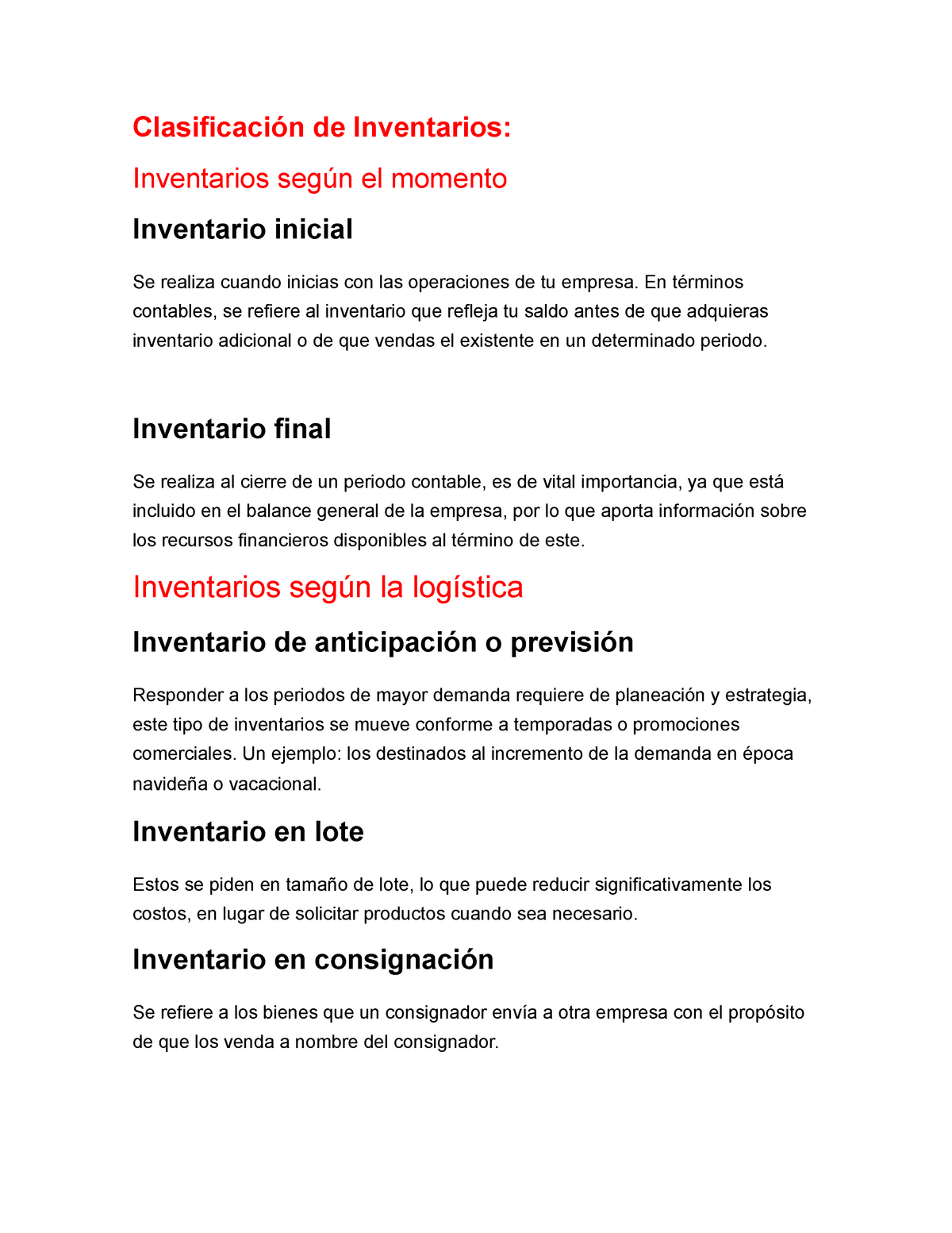 Clasificación De Inventarios Clasificación De Inventarios Inventarios Según El Momento 1368