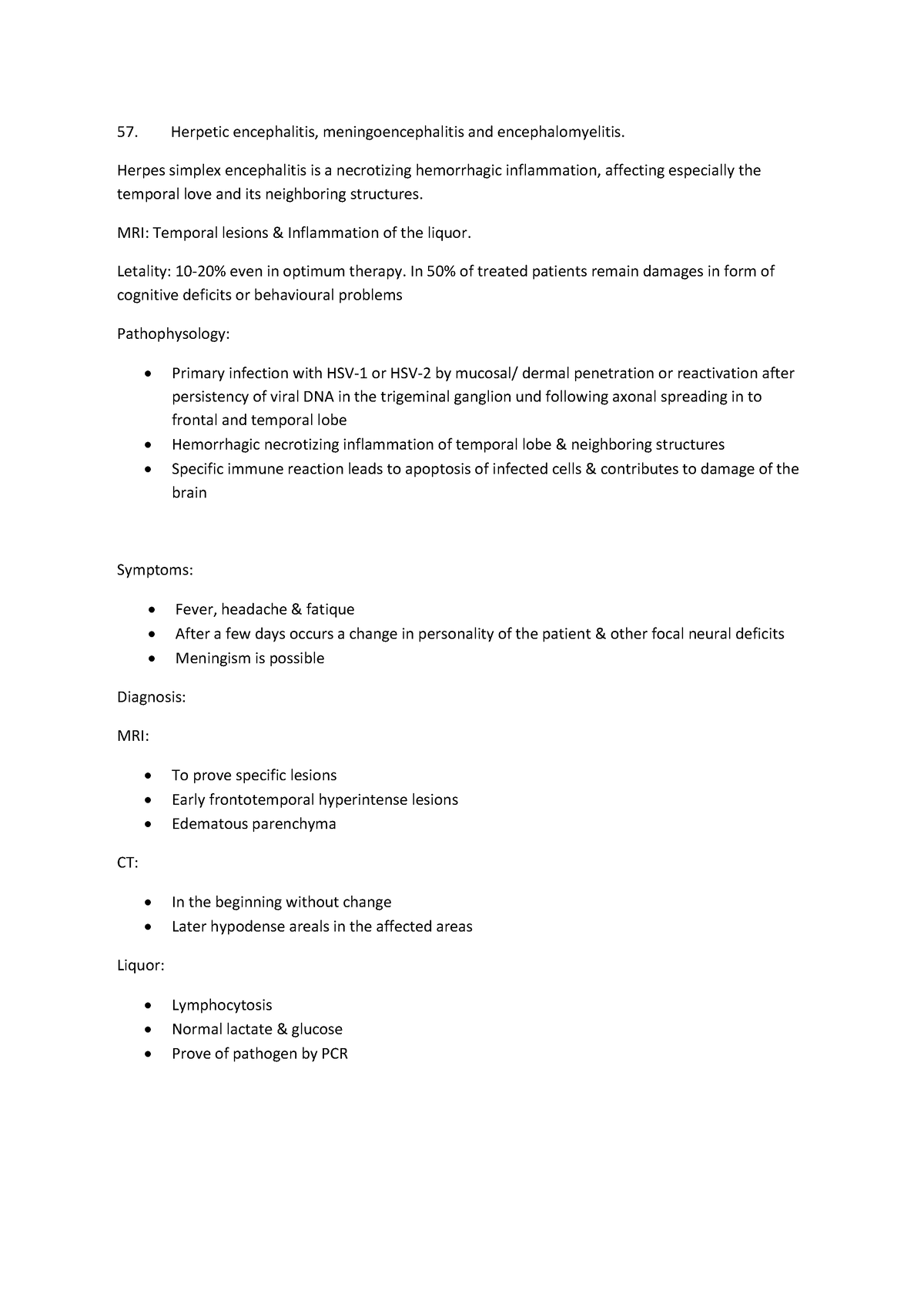 57. Herpetic encephalitis, meningoencephalitis and encephalomyelitis ...