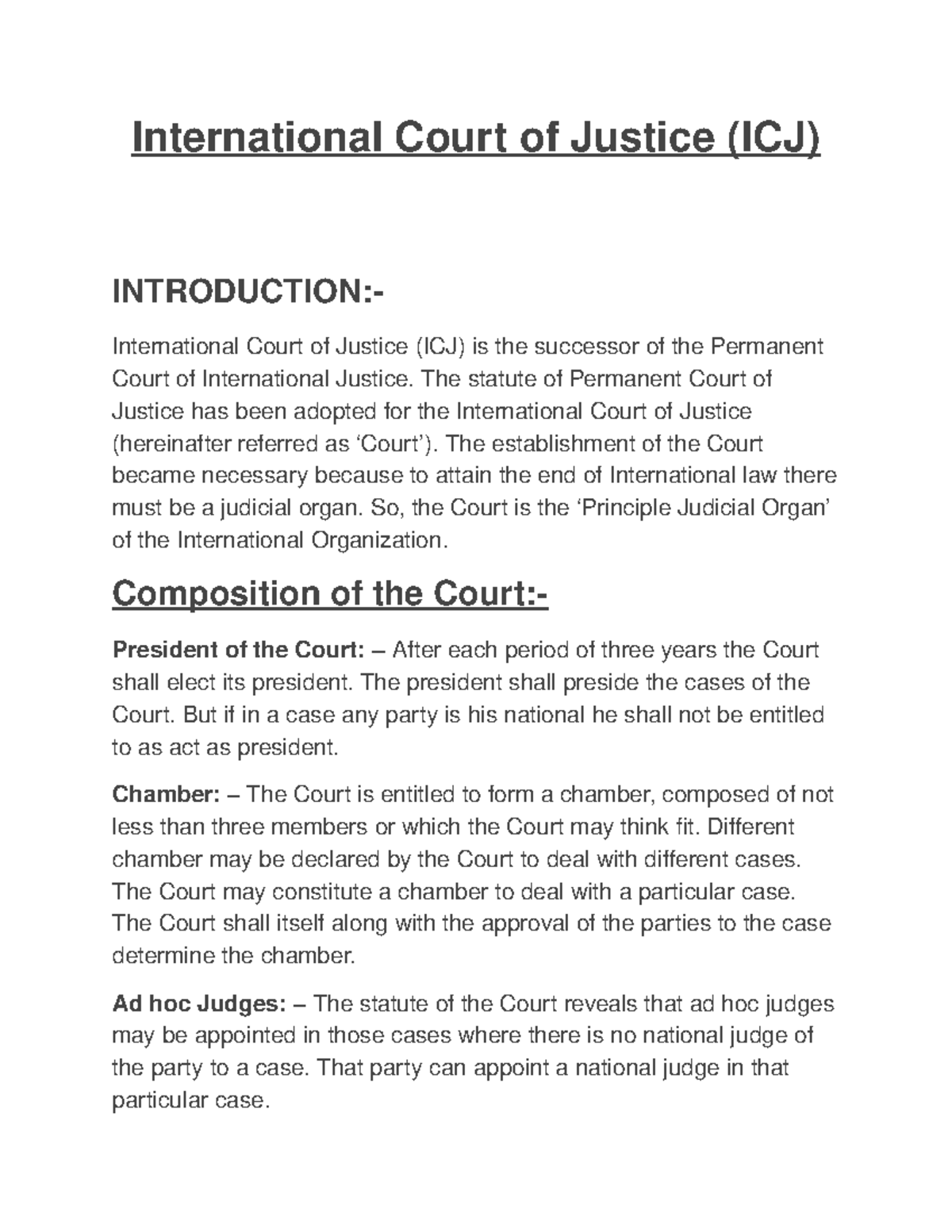 International Court Of Justice (ICJ) - Composition Jurisdiction And ...