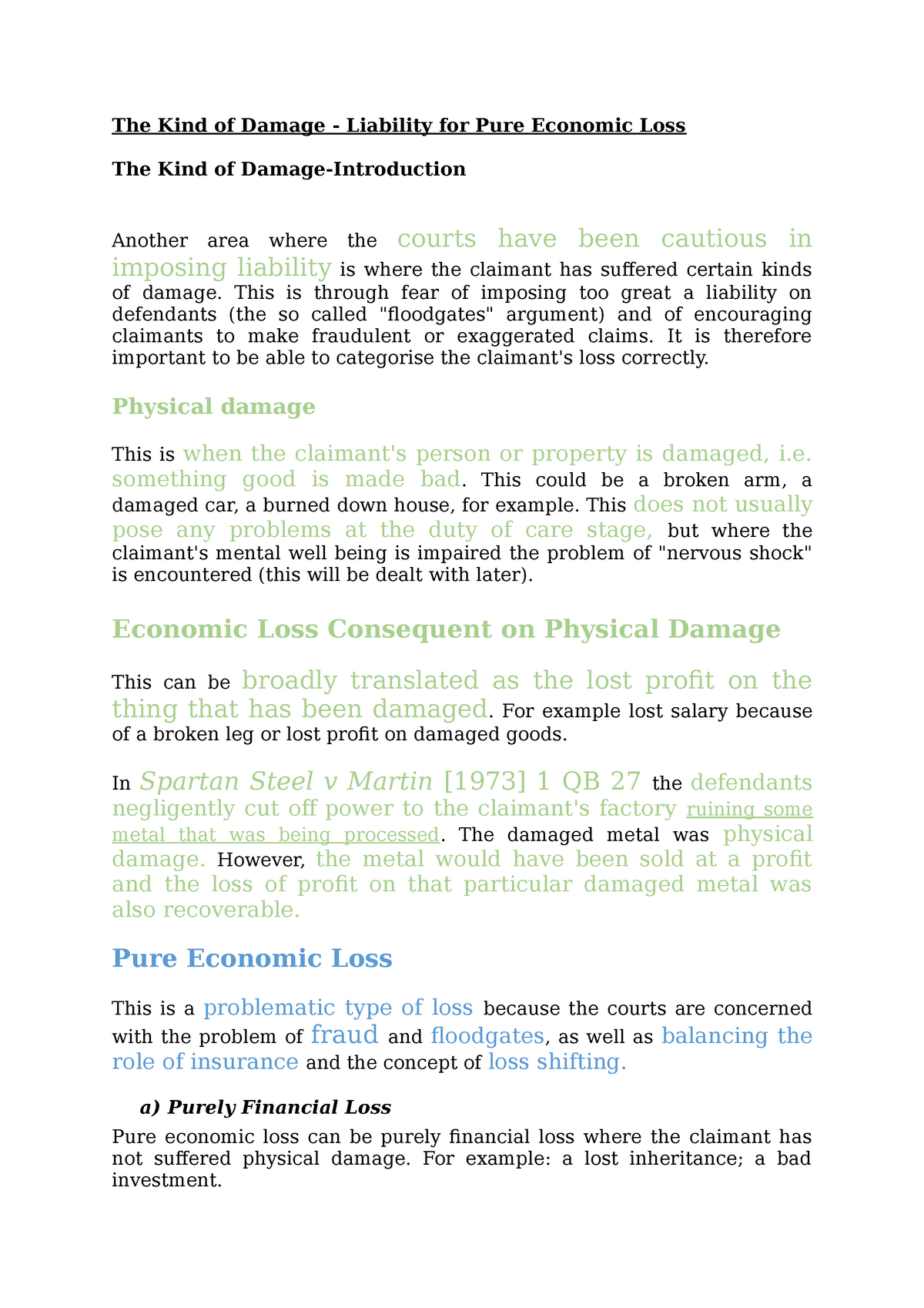 case study on economic loss