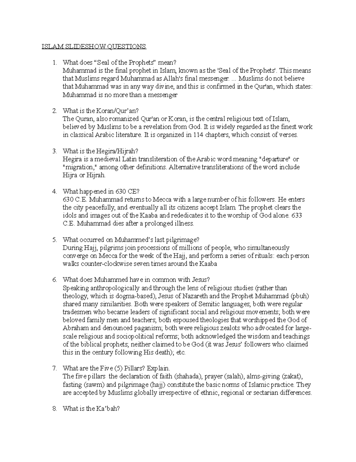 Islam Slideshow Questions ISLAM SLIDESHOW QUESTIONS What does “Seal