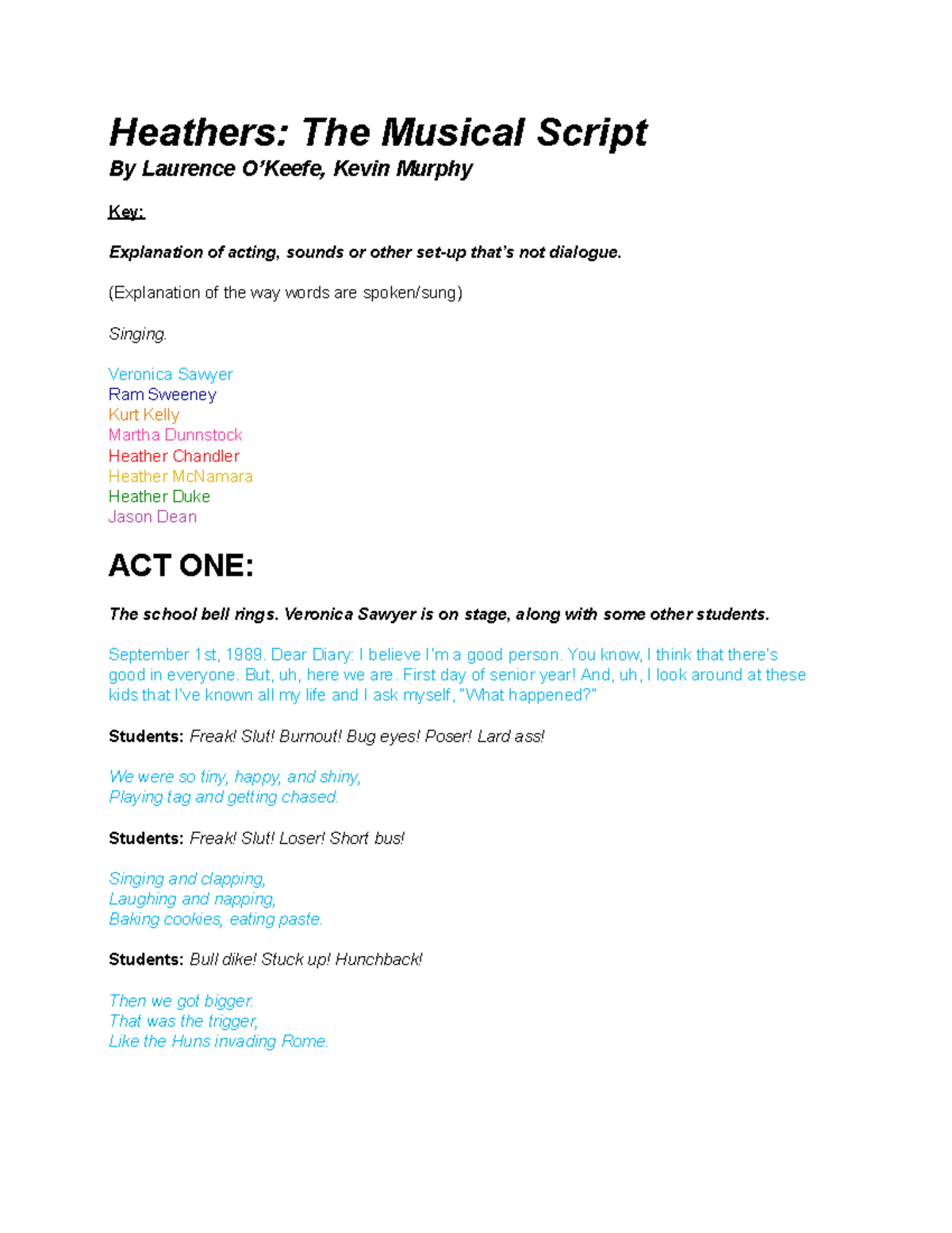 Musicals On Tour UK heathers the musical script Heathers The Musical Script By Laurence O