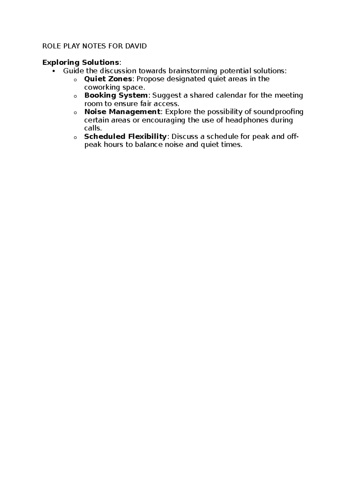 Role Play - Solution Notes - ROLE PLAY NOTES FOR DAVID Exploring ...