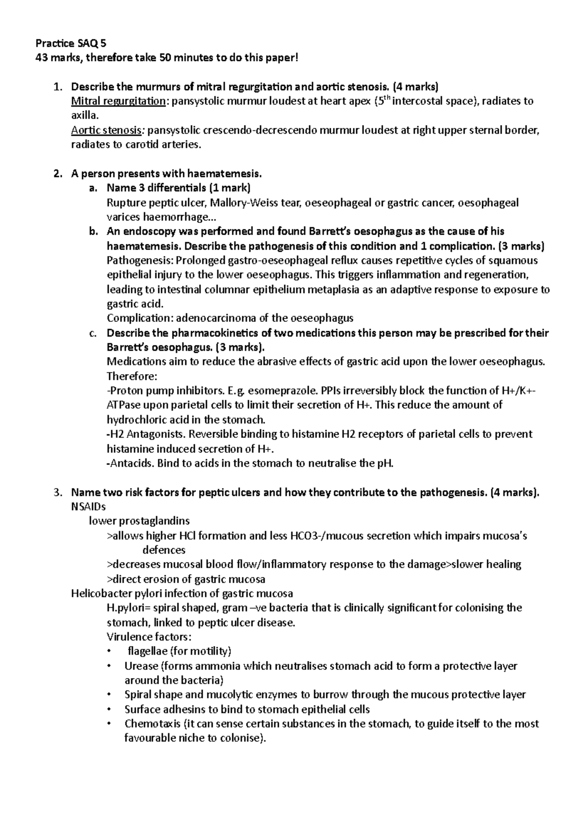 Practice SAQ 5 Answers - Practice SAQ 5 43 marks, therefore take 50 ...