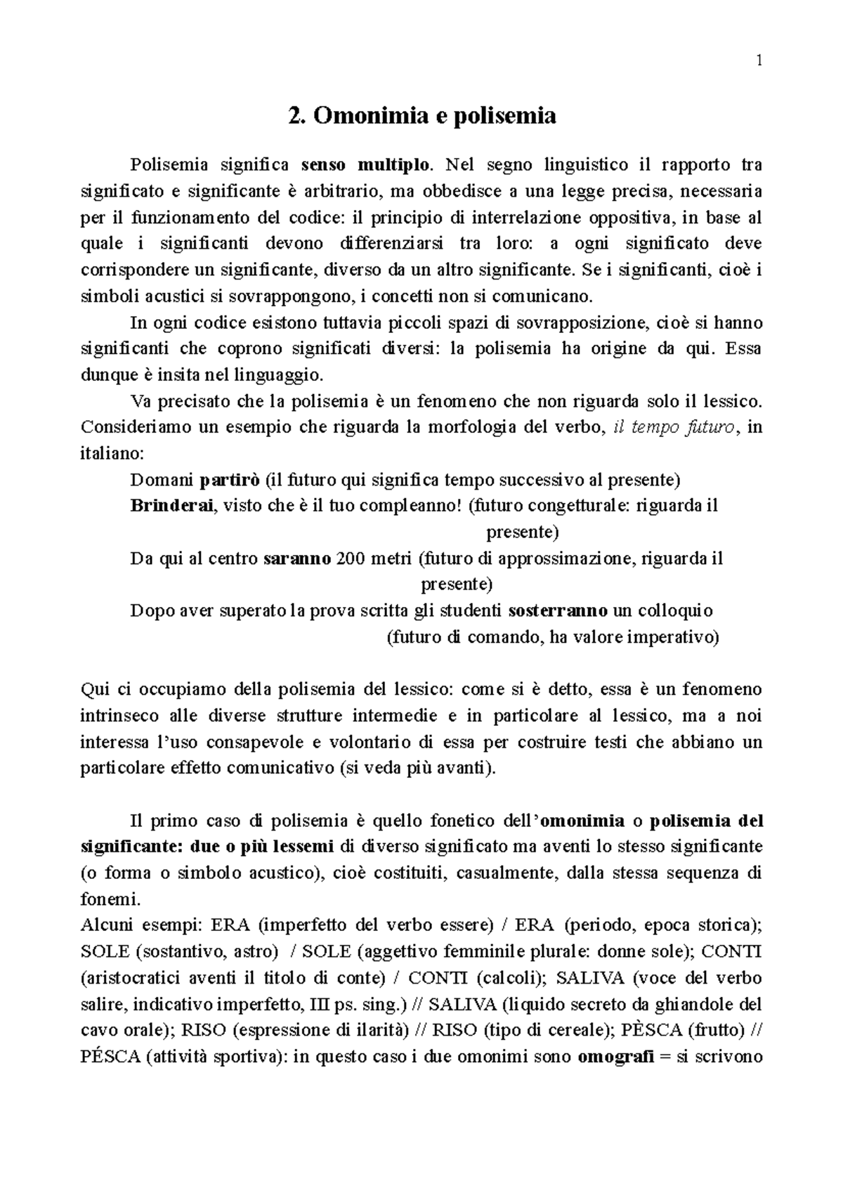 Omonimia e polisemia 2. Omonimia e