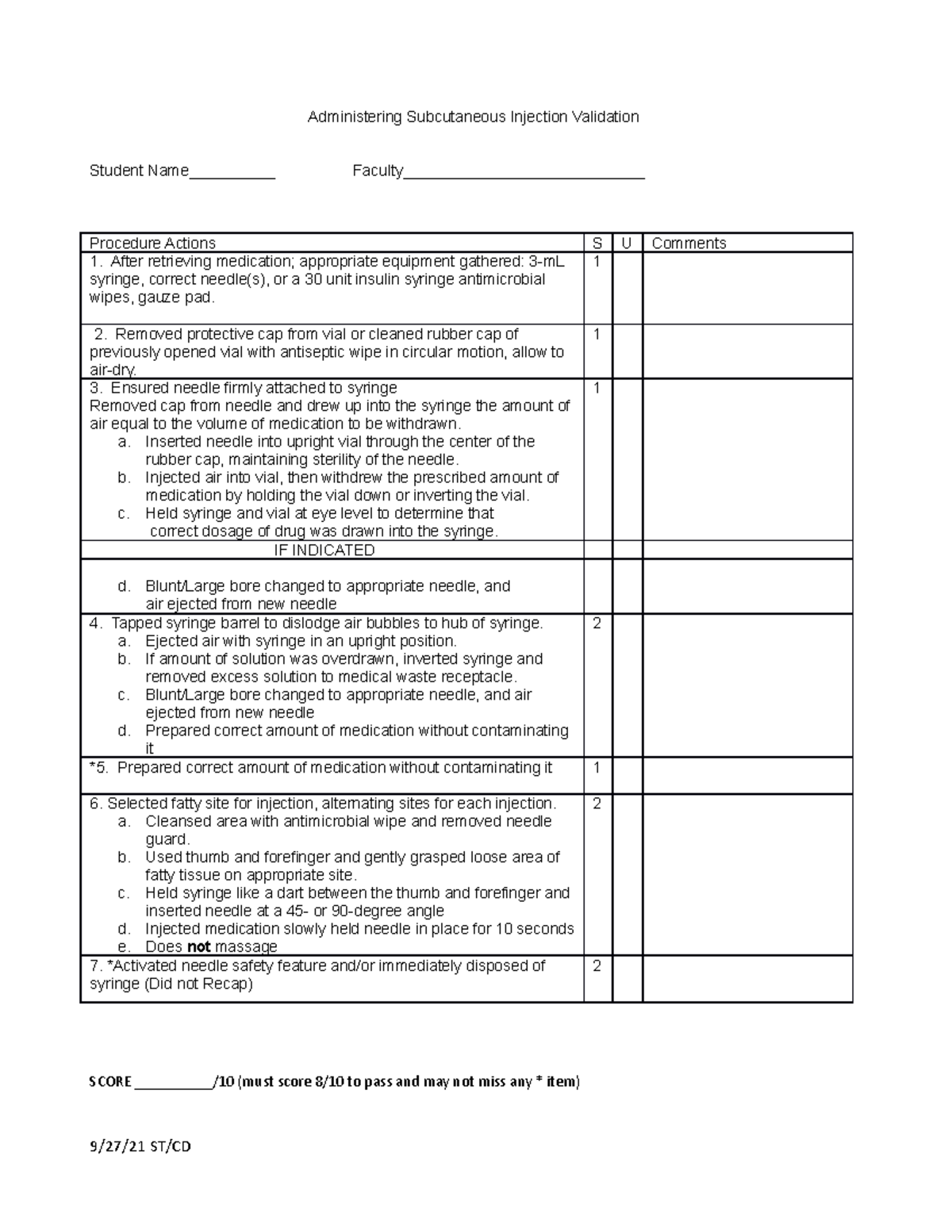 Subcut Validation Form - Administering Subcutaneous Injection ...