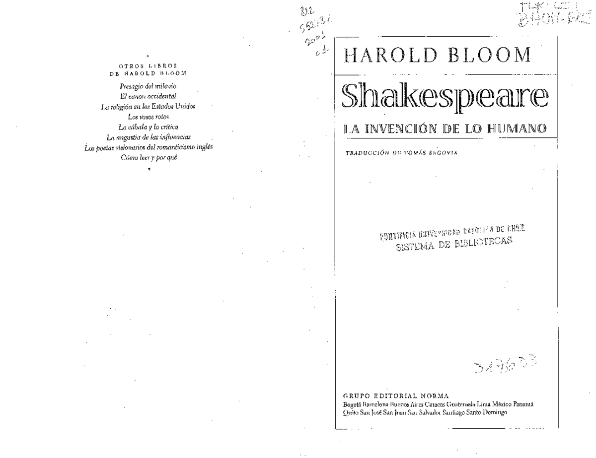 Bloom - Invencion de lo humano (Seleccion) - Literatura Inglesa - Studocu