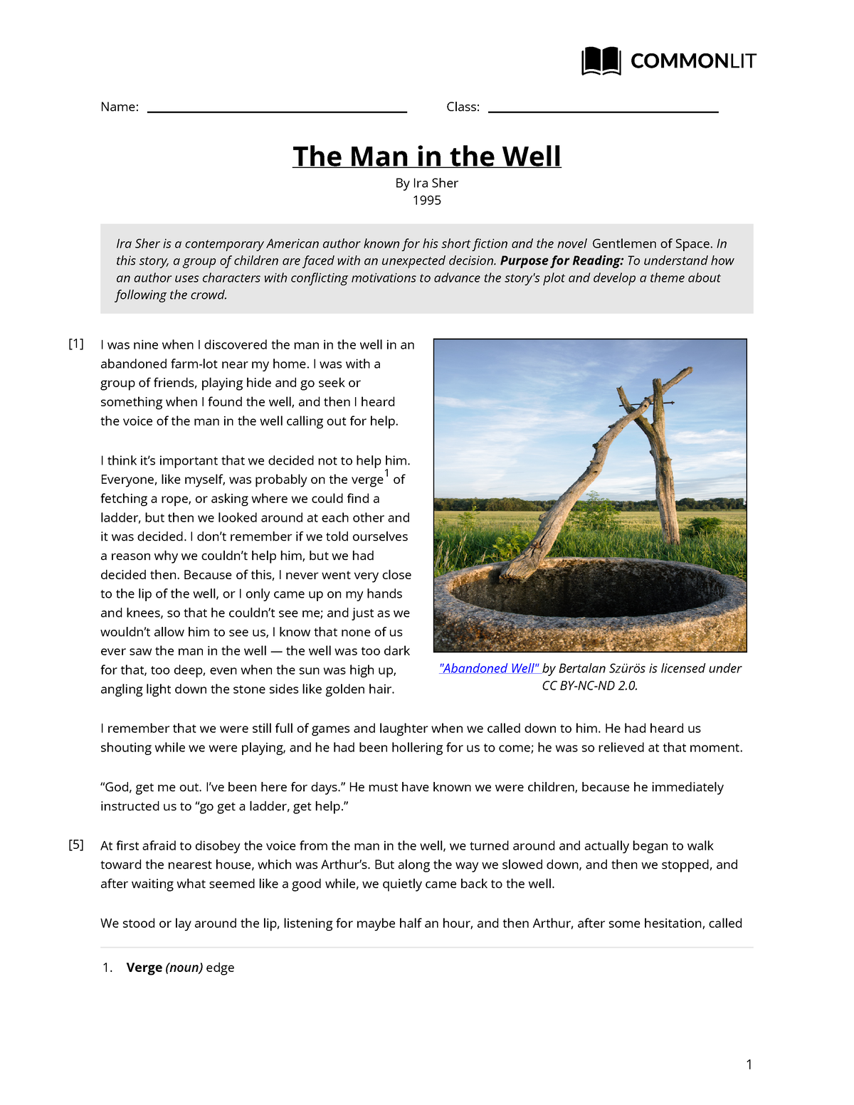 The Man In The Well - Popp - Name: Class: "Abandoned Well" By Bertalan ...