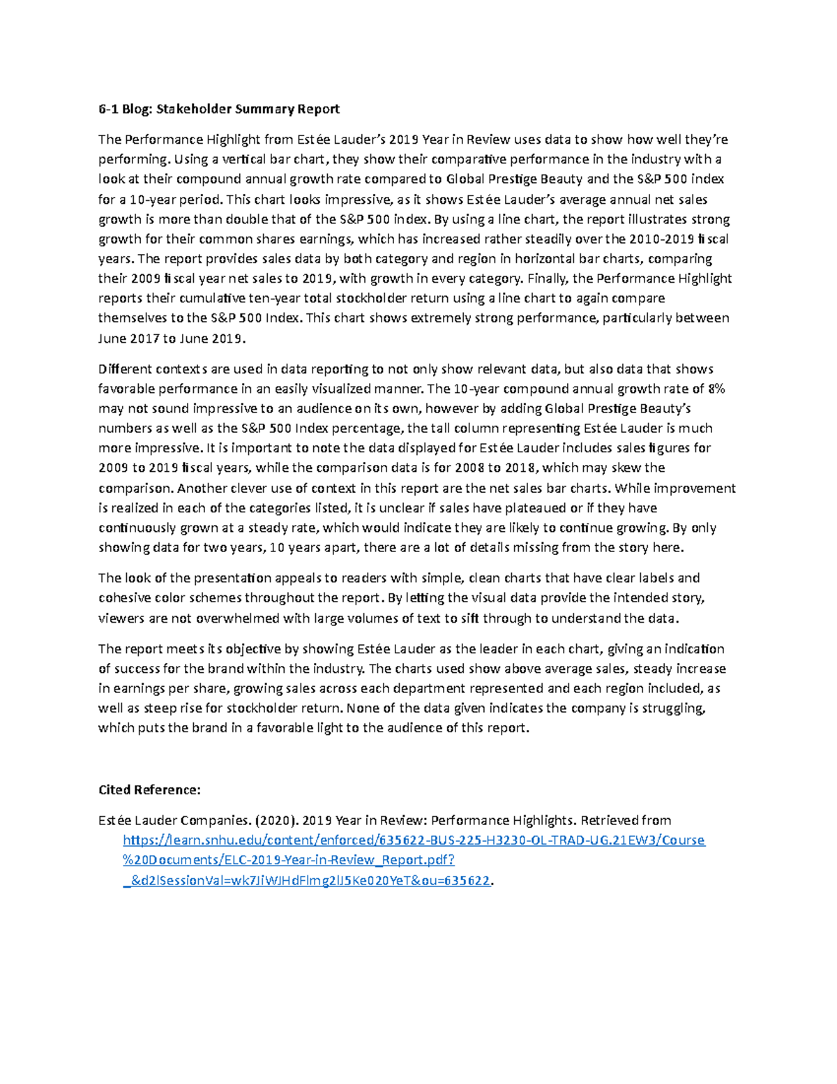 BUS 225 Module 6 Blog 6 1 Blog Stakeholder Summary Report The 