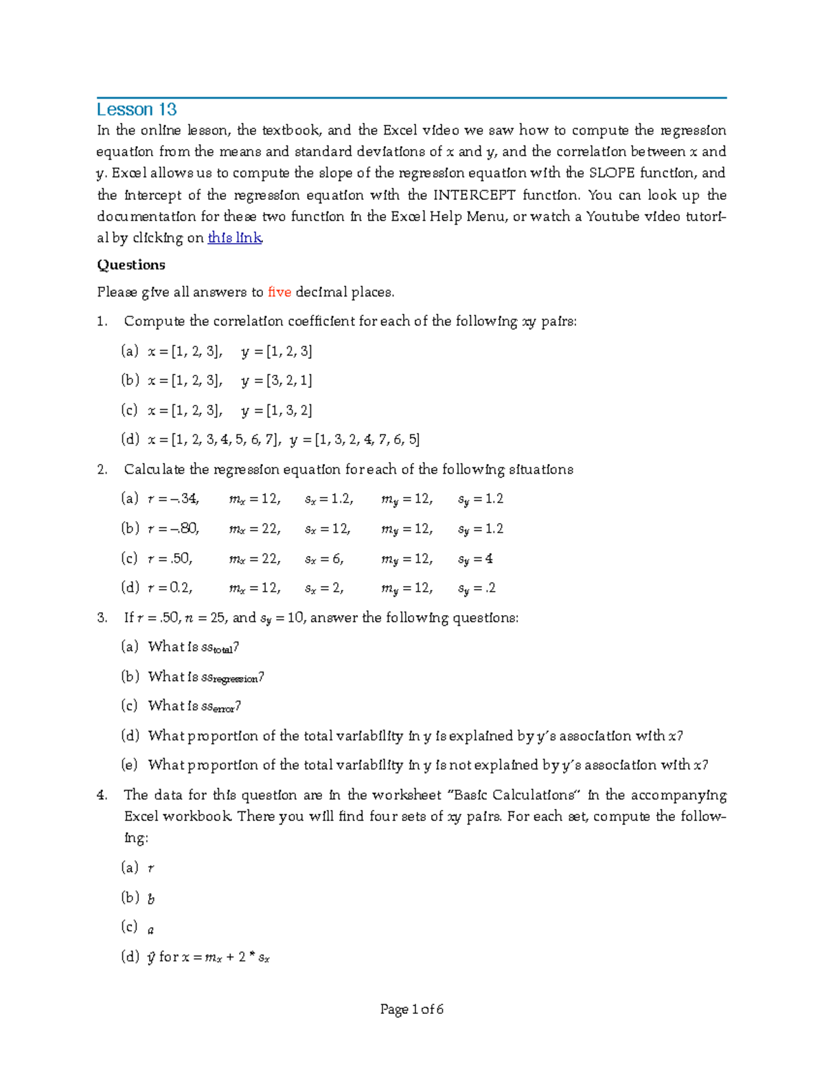 Lesson 13 Excel Problems - Lesson 13 In the online lesson, the textbook ...