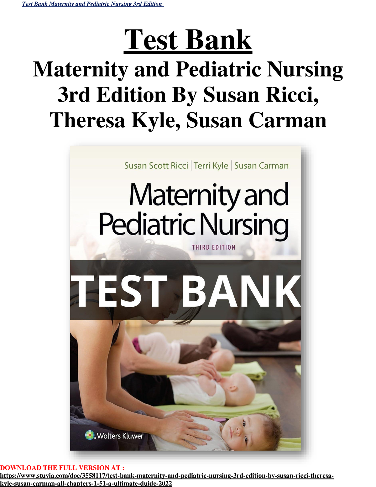 Test Bank Maternity And Pediatric Nursing 3rd Edition - DOWNLOAD THE ...