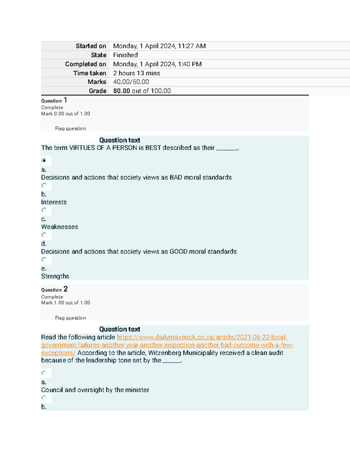 CAS1501 Assessment 1 - Attempt 1 - Started On Monday, 1 April 2024, 11: ...