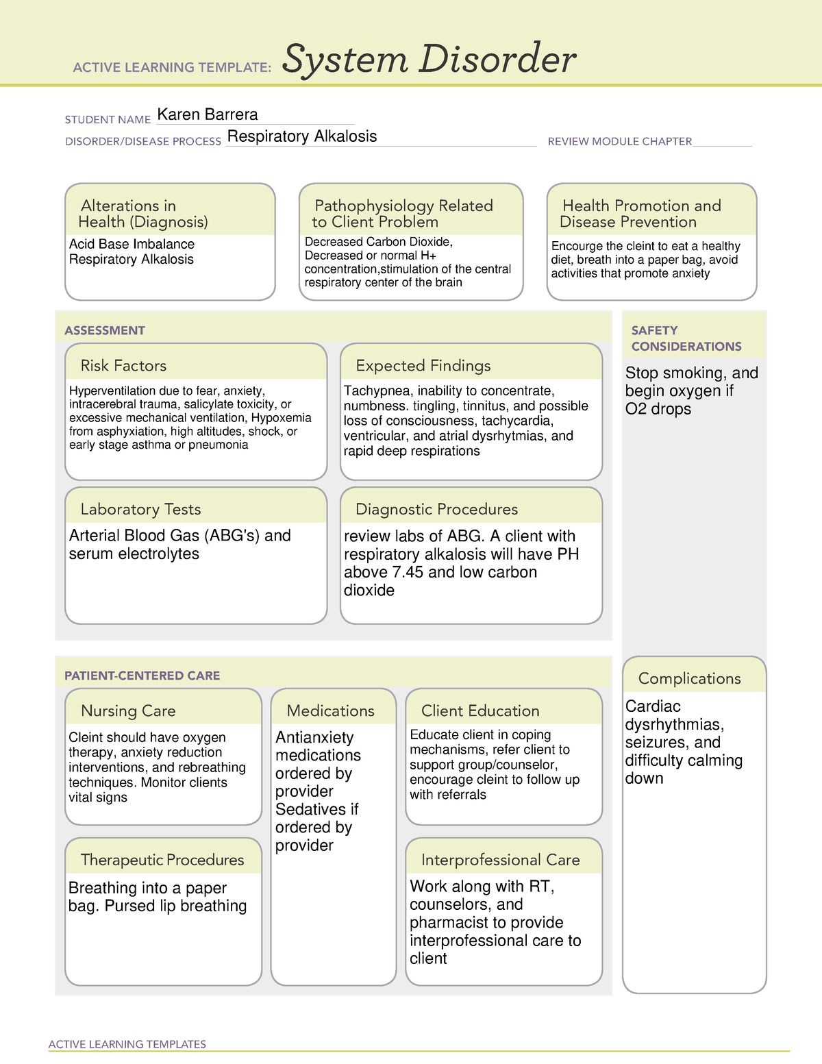 Respiratory Alkalosis System disorder template - ACTIVE LEARNING ...